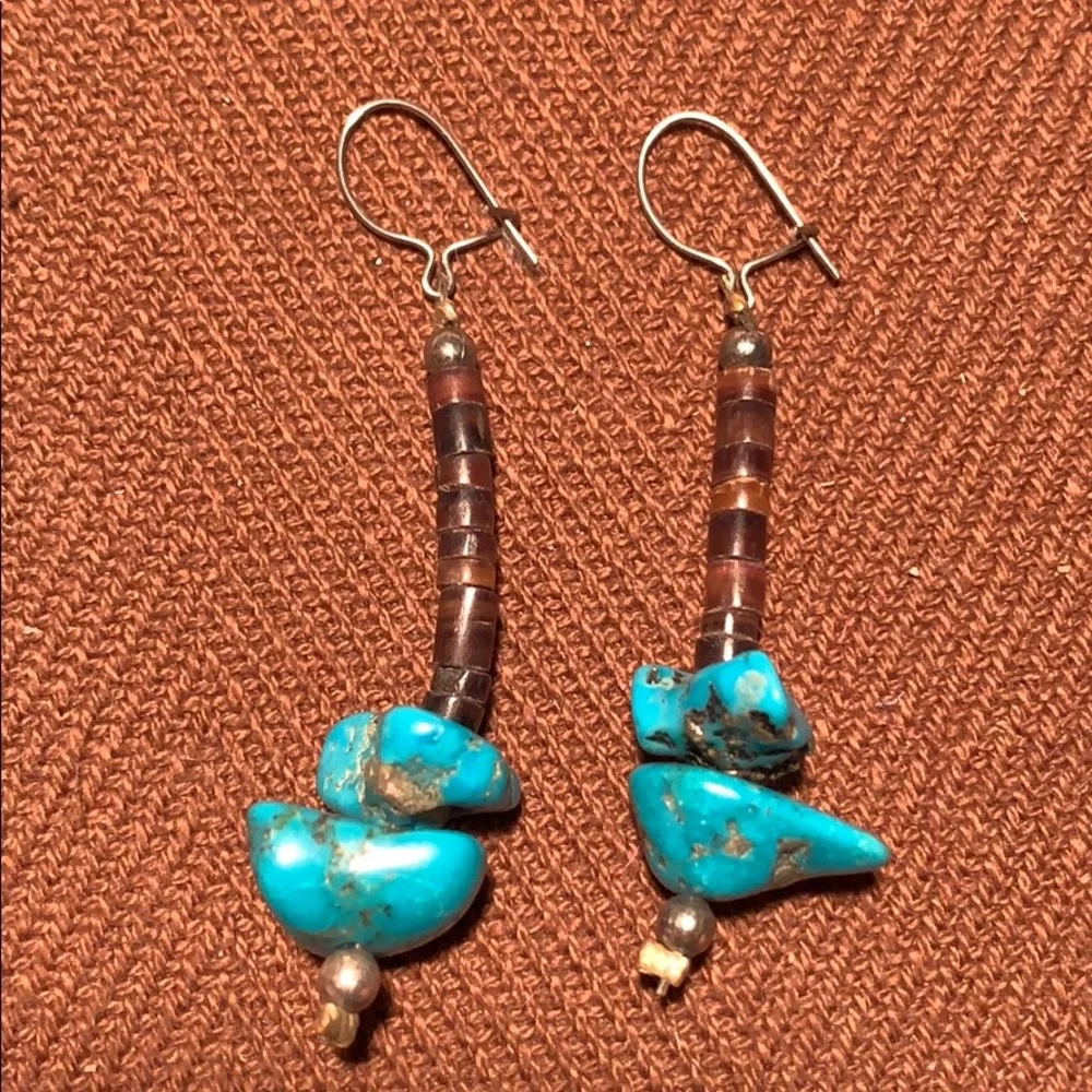 Turquoise uncut/horn beads earrings EC boho - Picture 4 of 7